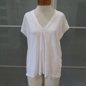 FRAME Le Mid Rise V White Cotton V Neck Cap Sleeve T Shirt Top